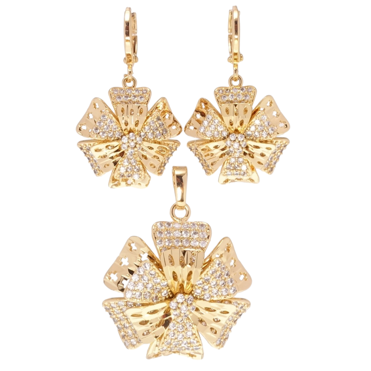 Набор Xuping Позолота 18K Серьги Кулон Декоративные резные цветочки с цирконием фото №8 Набор Xuping Позолота 18K Серьги Кулон Декоративные резные цветочки с цирконием фото №8