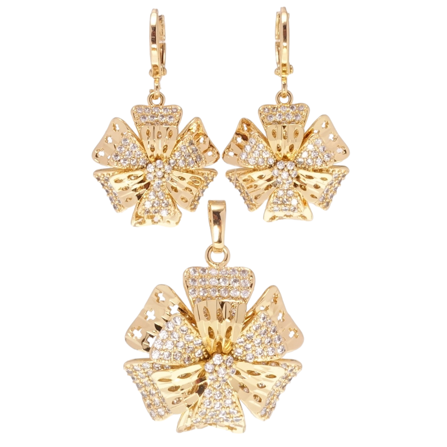 Набор Xuping Позолота 18K Серьги Кулон Декоративные резные цветочки с цирконием фото №1