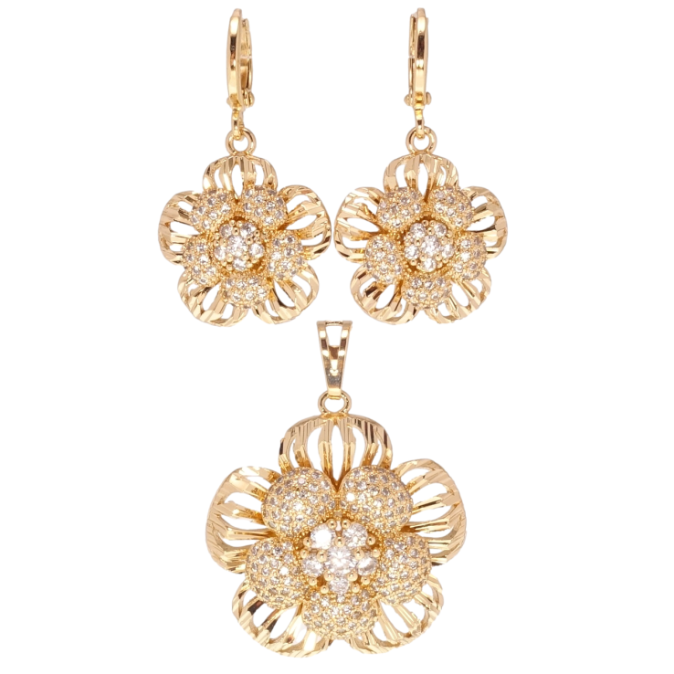 Набор Xuping Позолота 18K Серьги Кулон Резной цветок с инкрустацией цирконием фото №8