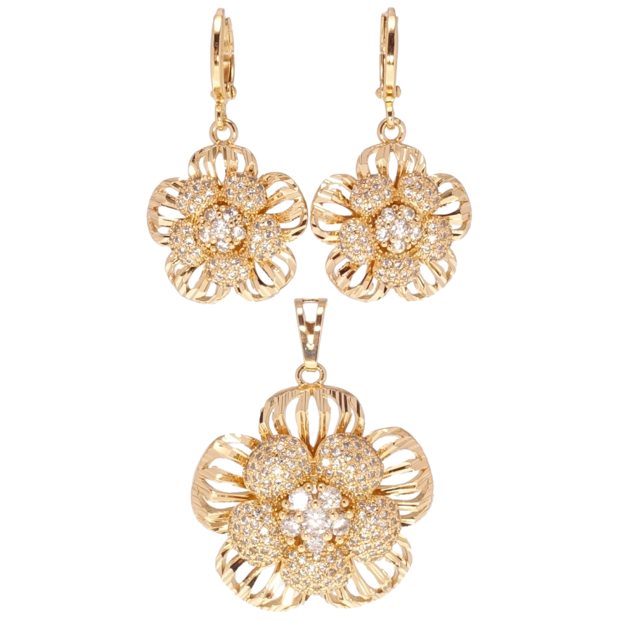 Набор Xuping Позолота 18K Серьги Кулон Резной цветок с инкрустацией цирконием фото №1