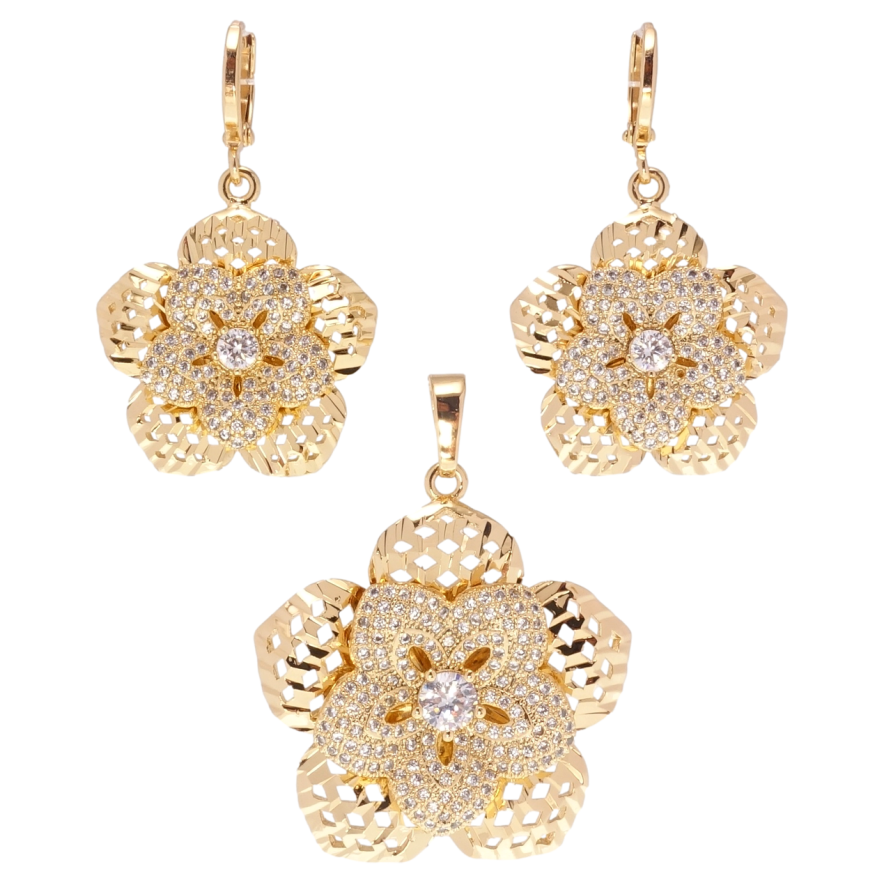 Набор Xuping Позолота 18K Серьги Кулон Резной цветок с инкрустацией цирконием фото №1