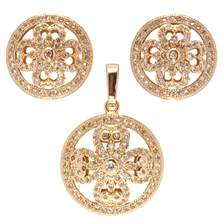 Набір Xuping Позолота 18K Сережки Кулон колечки з квітковим орнаментом фото №1 Набір Xuping Позолота 18K Сережки Кулон колечки з квітковим орнаментом фото №1