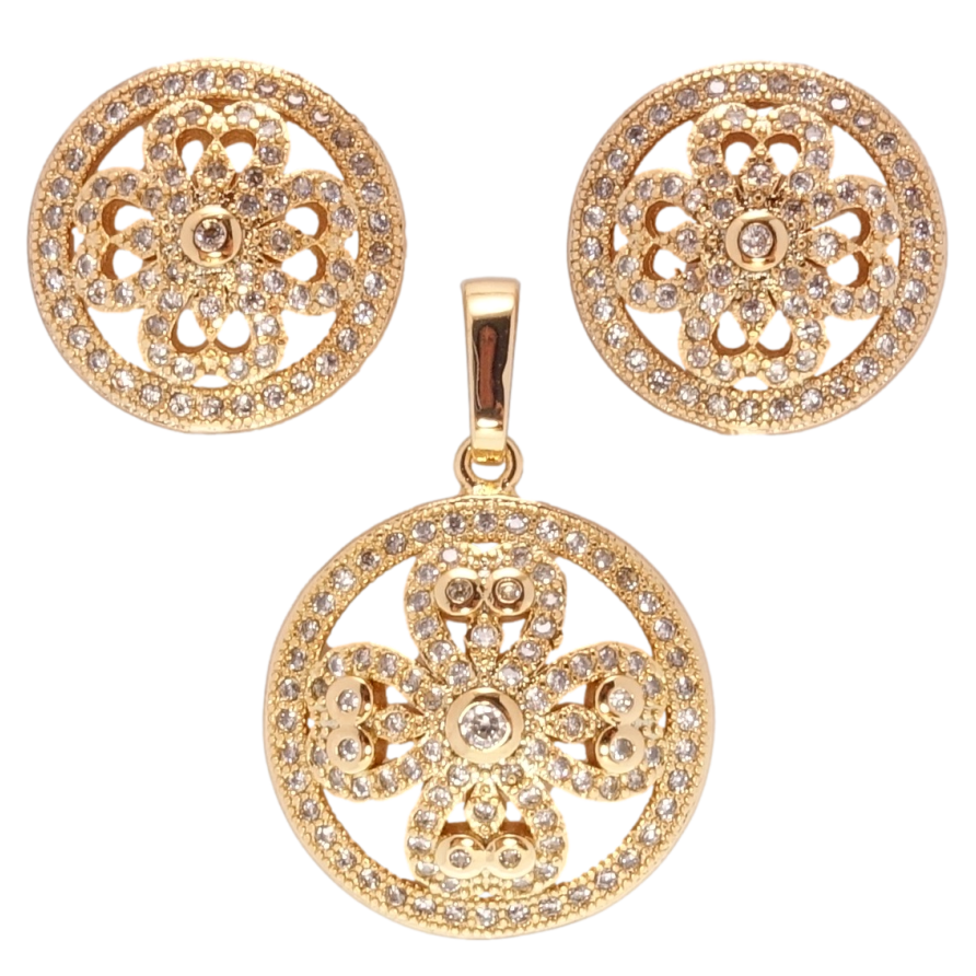 Набір Xuping Позолота 18K Сережки Кулон колечки з квітковим орнаментом фото №1 Набір Xuping Позолота 18K Сережки Кулон колечки з квітковим орнаментом фото №1