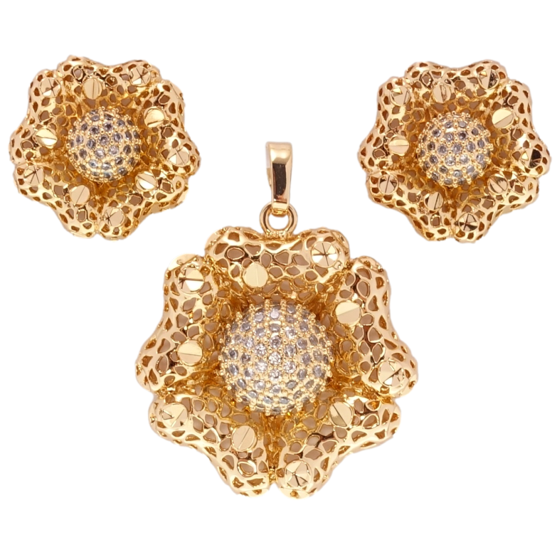 Набор Xuping Позолота 18K Серьги Кулон Резной цветок фото №1