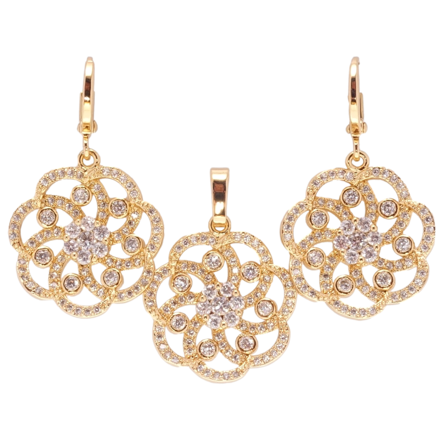 Набір Xuping Позолота 18K Сережки Кулон Витончена квітка з цирконієм фото №1 Набір Xuping Позолота 18K Сережки Кулон Витончена квітка з цирконієм фото №1