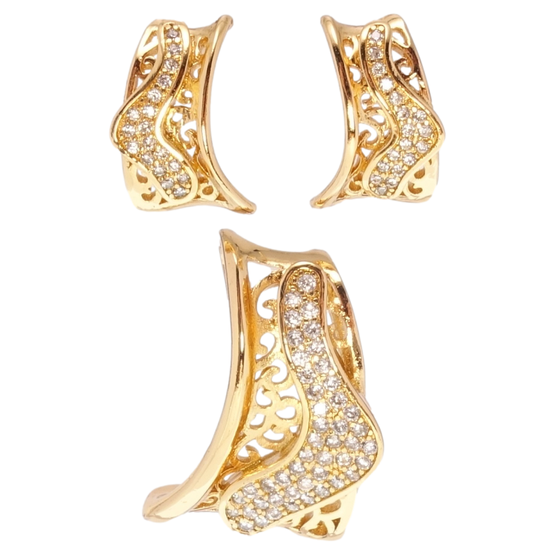 Набор Xuping Позолота 18K Серьги Кулон Резной вензельный орнамент с цирконием фото №1 Набор Xuping Позолота 18K Серьги Кулон Резной вензельный орнамент с цирконием фото №1