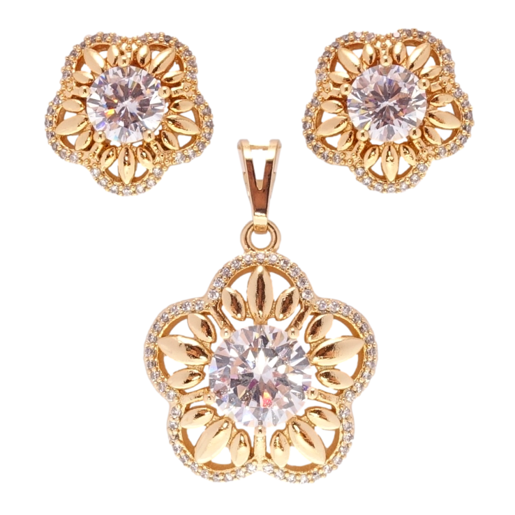 Набор Xuping Позолота 18K Серьги Кулон Нежные цветочки с кристаллами фото №18
