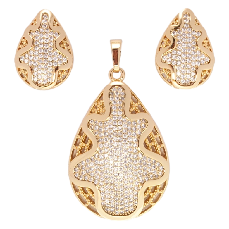 Набір Xuping Позолота 18K Сережки Кулон Крапельки з декоративним візерунком з цирконієм фото №1 Набір Xuping Позолота 18K Сережки Кулон Крапельки з декоративним візерунком з цирконієм фото №1