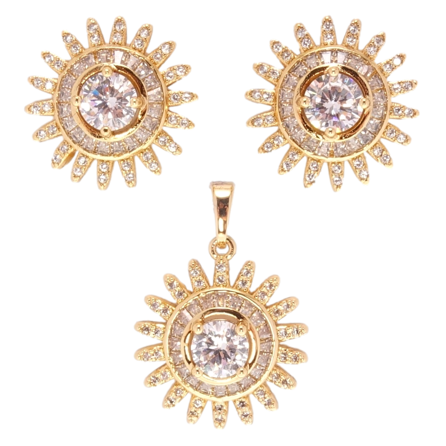 Набір Xuping Позолота 18K Сережки Кулон Декоративні квіточки з цирконієм фото №1 Набір Xuping Позолота 18K Сережки Кулон Декоративні квіточки з цирконієм фото №1