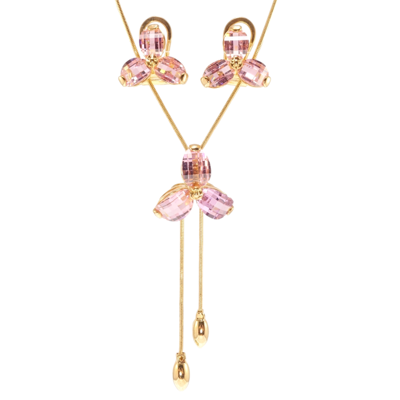 Набор Xuping Позолота 18K Серьги Бегунок на цепочке Трёхлистный кристальный цветок длина 52-55см х 1мм фото №1 Набор Xuping Позолота 18K Серьги Бегунок на цепочке Трёхлистный кристальный цветок длина 52-55см х 1мм фото №1