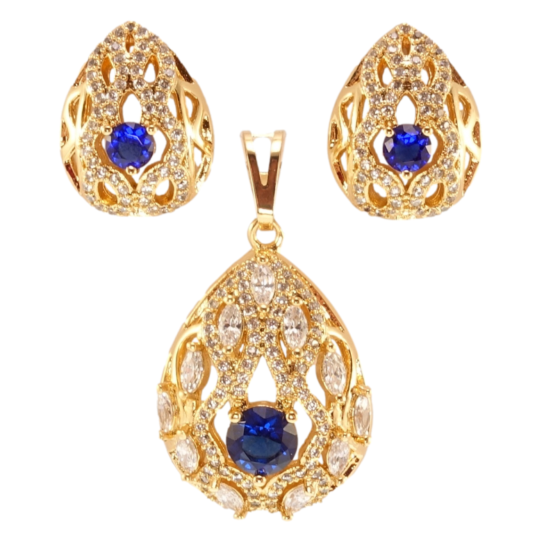 Набор Xuping Позолота 18K Серьги Кулон Элегантные капельки с цирконием и синими фианитами фото №1 Набор Xuping Позолота 18K Серьги Кулон Элегантные капельки с цирконием и синими фианитами фото №1