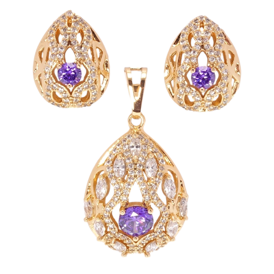 Набір Xuping Позолота 18K Сережки Кулон Елегантні крапельки з цирконієм і фіанітами. фото №1