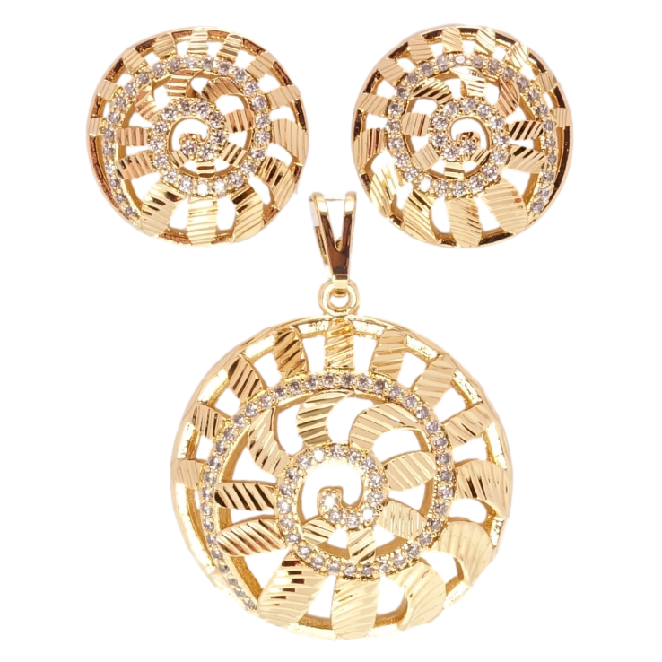 Набір Xuping Позолота 18K Сережки Кулон колечки зі спіральним різьбленим візерунком з цирконієм фото №2 Набір Xuping Позолота 18K Сережки Кулон колечки зі спіральним різьбленим візерунком з цирконієм фото №2
