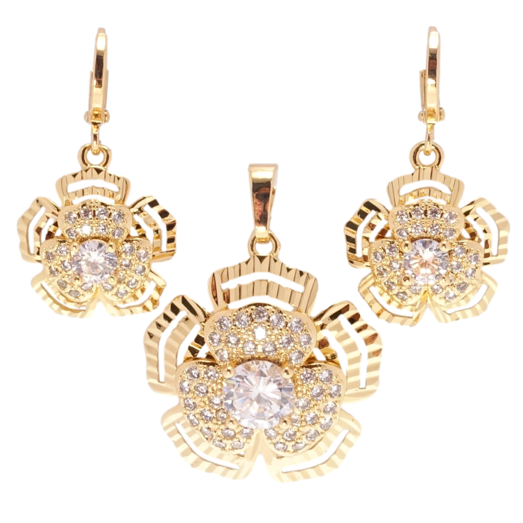 Набор Xuping Позолота 18K Серьги Кулон Декоративные цветочки с цирконием фото №2 Набор Xuping Позолота 18K Серьги Кулон Декоративные цветочки с цирконием фото №2