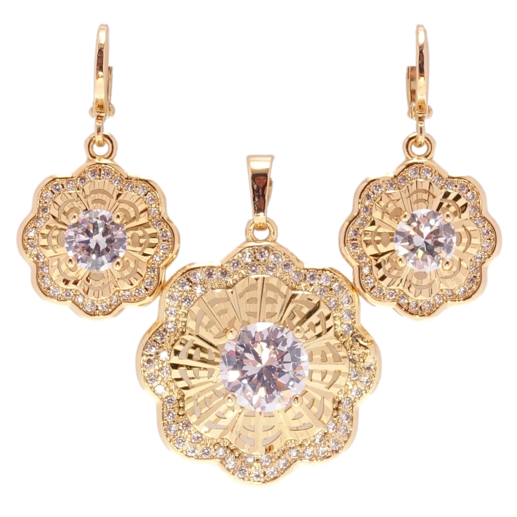 Набор Xuping Позолота 18K Серьги Кулон Цветочки с цирконием фото №4