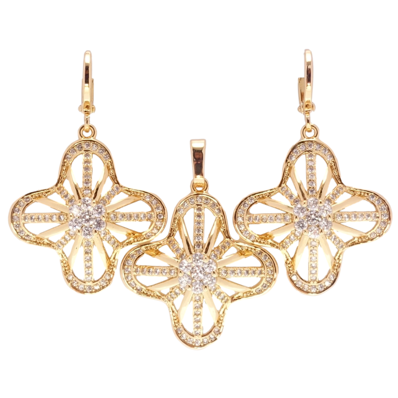 Набір Xuping Позолота 18K Сережки Кулон Чотирьохлистні підвіски з цирконієм фото №1