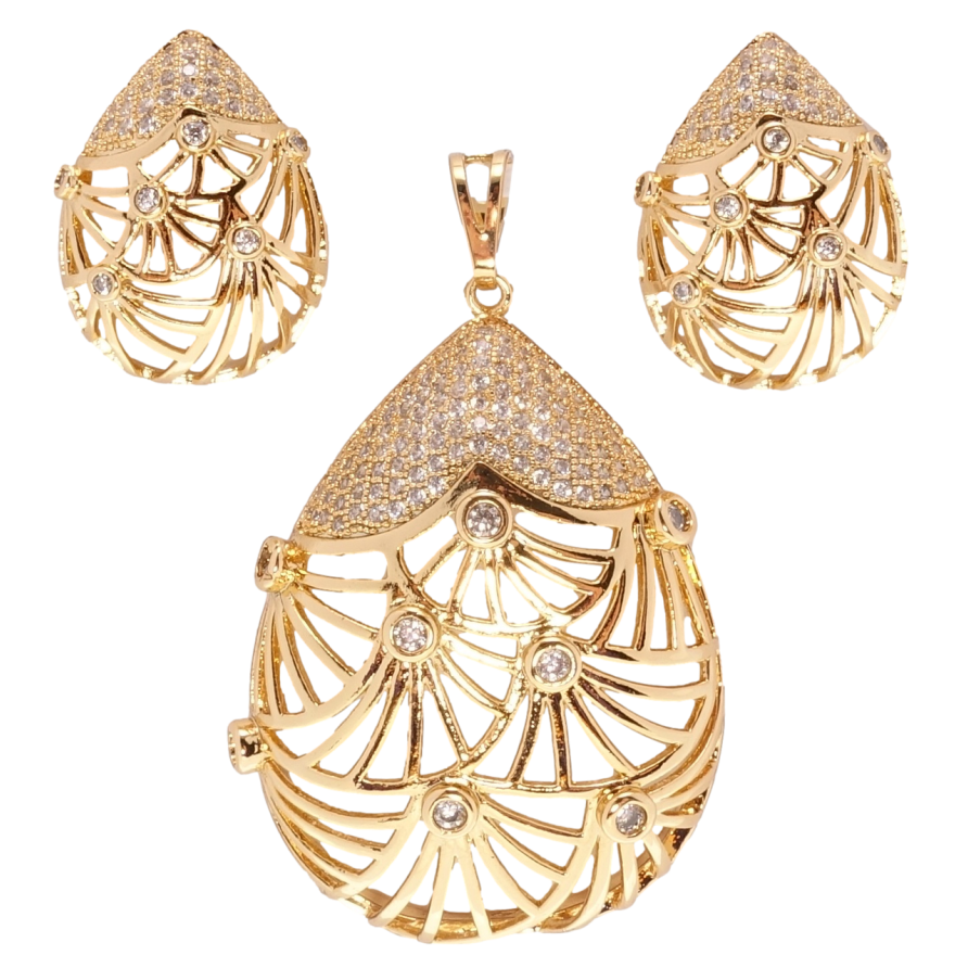 Набір Xuping Позолота 18K Сережки Кулон Великі різьблені крапельки з інкрустацією цирконієм фото №1 Набір Xuping Позолота 18K Сережки Кулон Великі різьблені крапельки з інкрустацією цирконієм фото №1