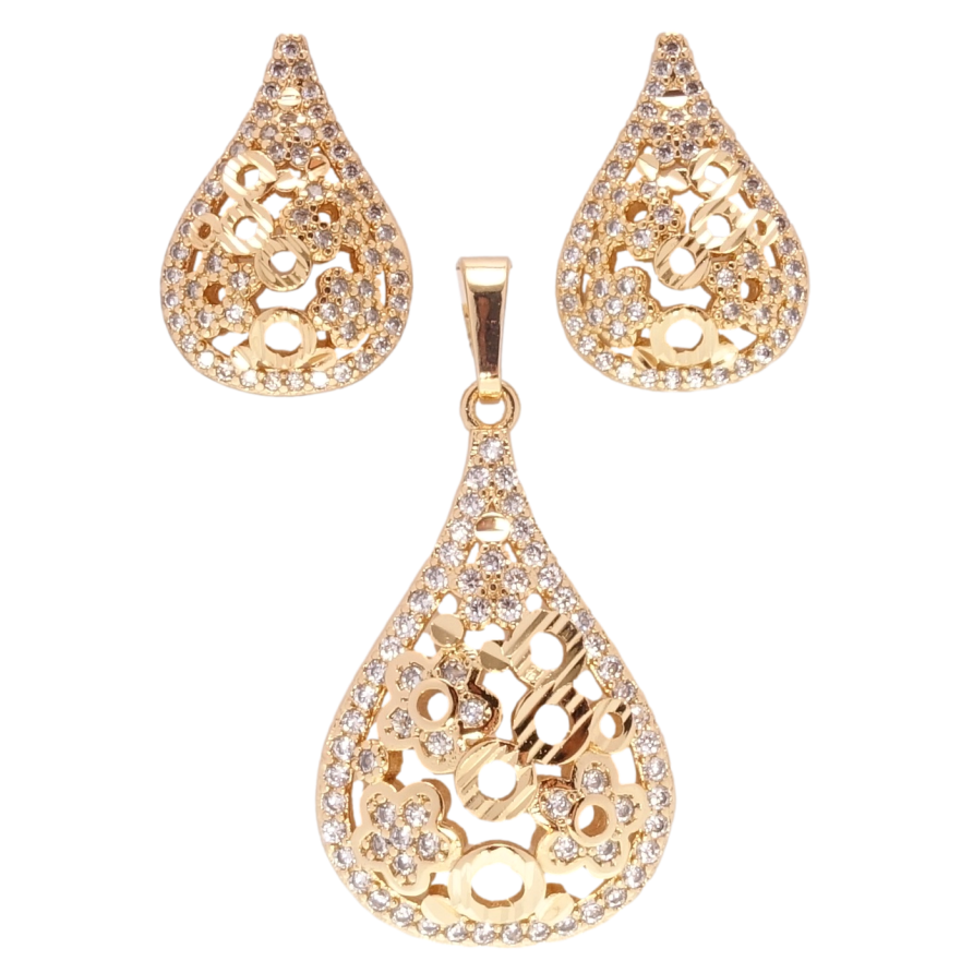 Набор Xuping Позолота 18K Серьги Кулон Ажурные капельки с цирконием фото №1