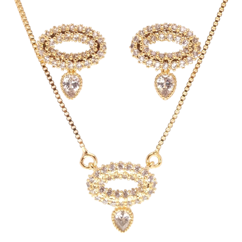 Набір Xuping Позолота 18K Сережки Підвіска на ланцюжку Кристальні овали з підвісками довжина 43-46см х 1мм фото №1