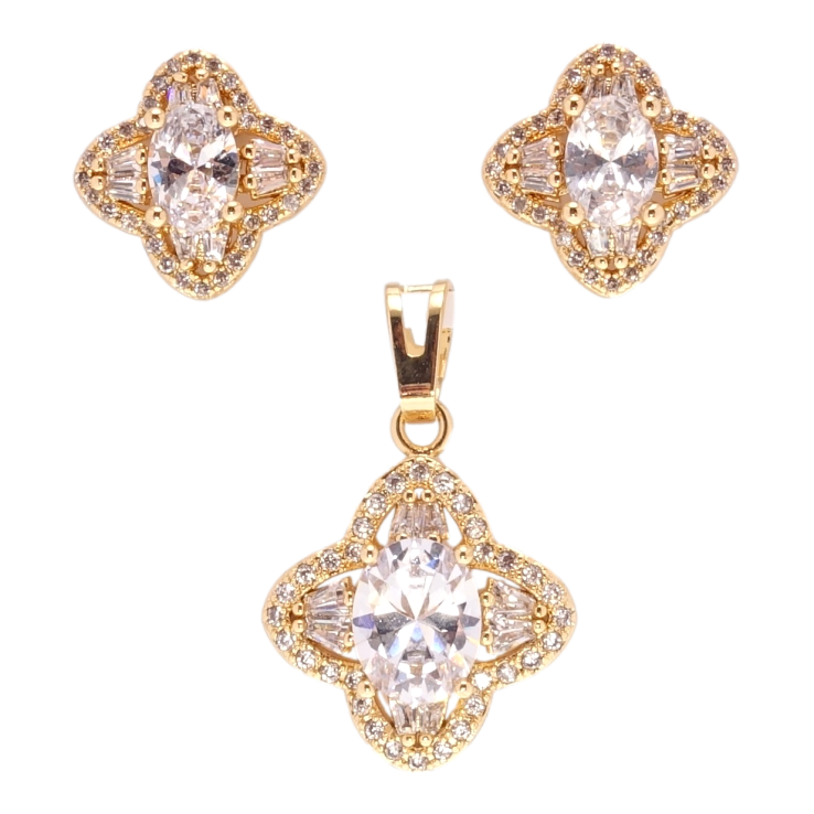 Набор Xuping Позолота 18K Серьги Кулон Кристальные четырехлистники фото №16