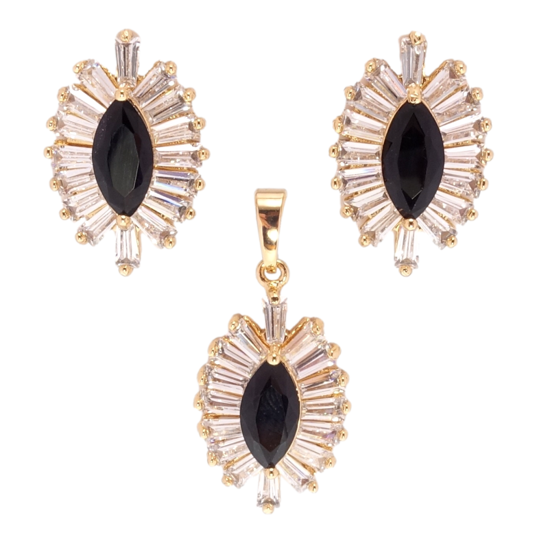 Набор Xuping Позолота 18K Серьги Кулон Черные фианиты в лучистом обрамлении циркония фото №1