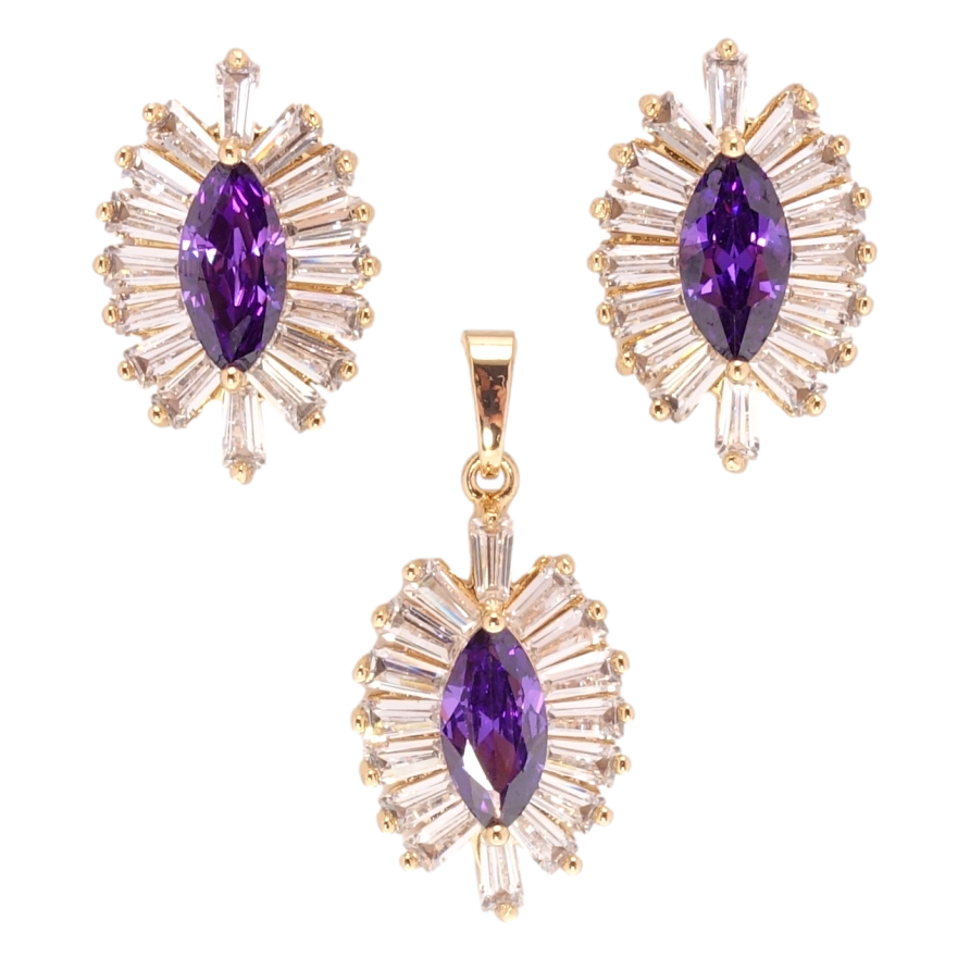 Набор Xuping Позолота 18K Серьги Кулон Сиреневые фианиты в лучистом обрамлении циркония фото №1