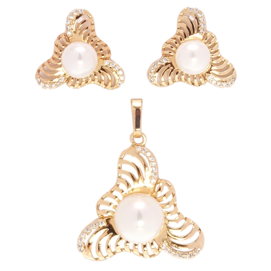 Набір Xuping Позолота 18K Сережки Кулон Різні трикутники з перлами фото №1