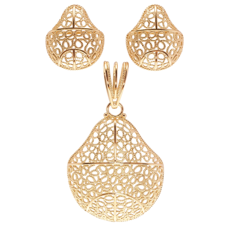 Набір Xuping Позолота 18K Сережки Кулон Великі форми з ажурним орнаментом фото №1 Набір Xuping Позолота 18K Сережки Кулон Великі форми з ажурним орнаментом фото №1