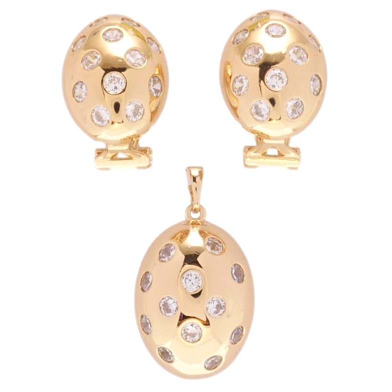 Набор Xuping Позолота 18K Серьги Кулон Выпуклые овалы с вставками циркония фото №1