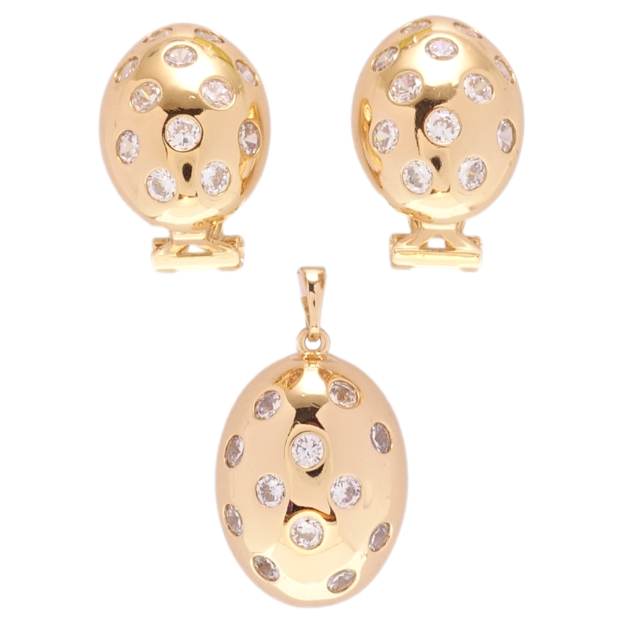 Набор Xuping Позолота 18K Серьги Кулон Выпуклые овалы с вставками циркония фото №1