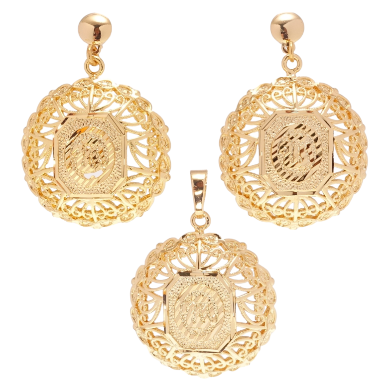 Набір Xuping Позолота 18K Сережки Кулон Круглі різьблені мусульманські підвіски з написом Аллах фото №1