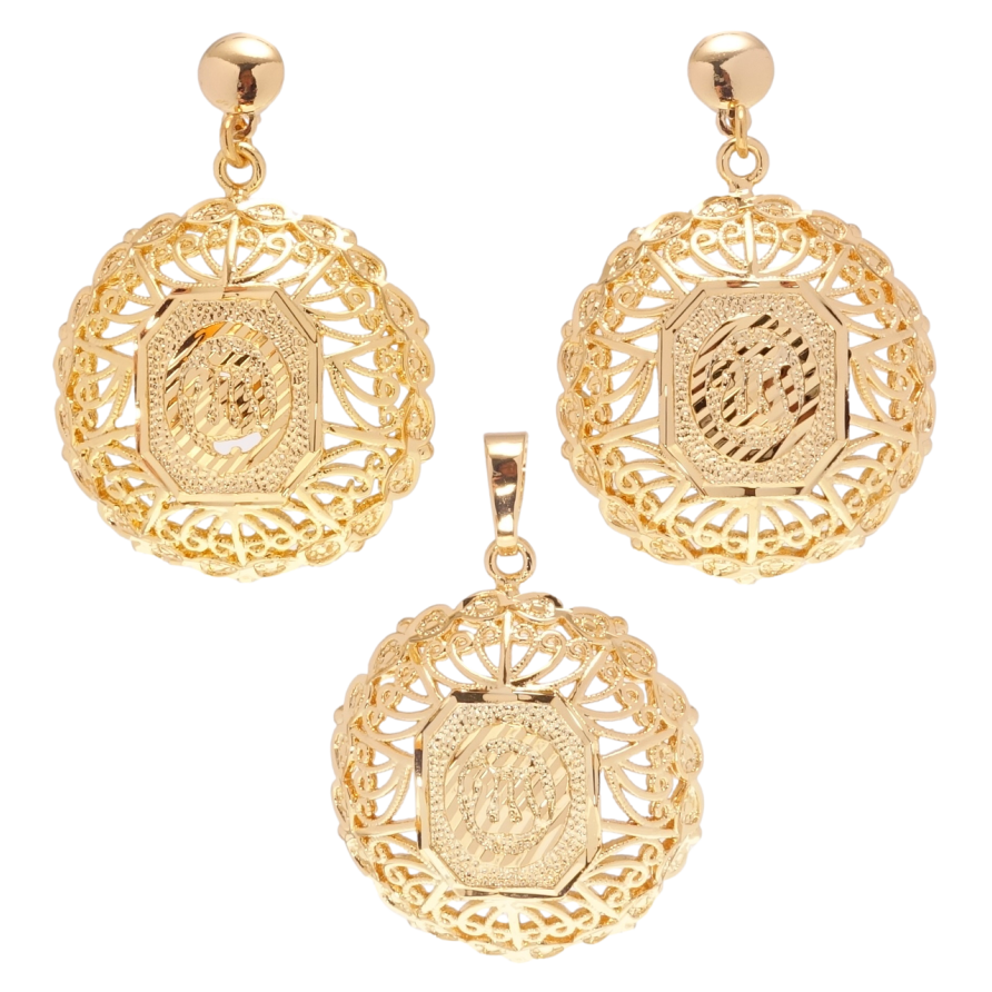 Набір Xuping Позолота 18K Сережки Кулон Круглі різьблені мусульманські підвіски з написом Аллах фото №1