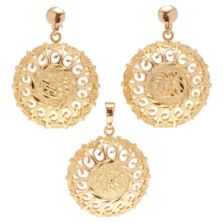 Набір Xuping Позолота 18K Сережки Кулон Круглі різьблені мусульманські підвіски з написом Аллах фото №1
