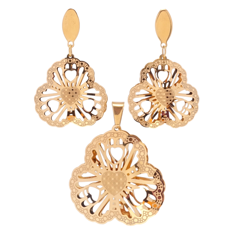 Набор Xuping Позолота 18K Серьги Кулон Резные трёхлистные цветочки фото №1