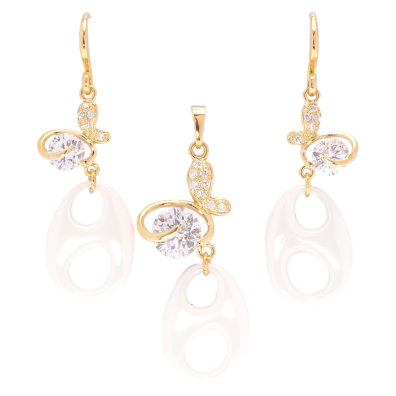 Набор Xuping Позолота 18K Серьги Кулон Бабочки с кристаллами и подвесками из белой керамики фото №1 Набор Xuping Позолота 18K Серьги Кулон Бабочки с кристаллами и подвесками из белой керамики фото №1