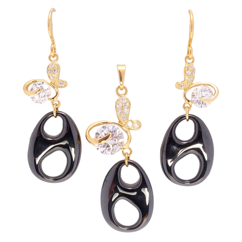 Набор Xuping Позолота 18K Серьги Кулон Бабочки с кристаллами и подвесками из черной керамики фото №1 Набор Xuping Позолота 18K Серьги Кулон Бабочки с кристаллами и подвесками из черной керамики фото №1