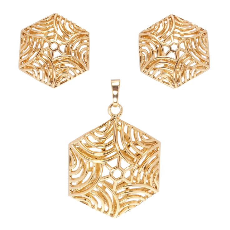 Набор Xuping Позолота 18K Серьги Кулон Резные многогранники фото №25