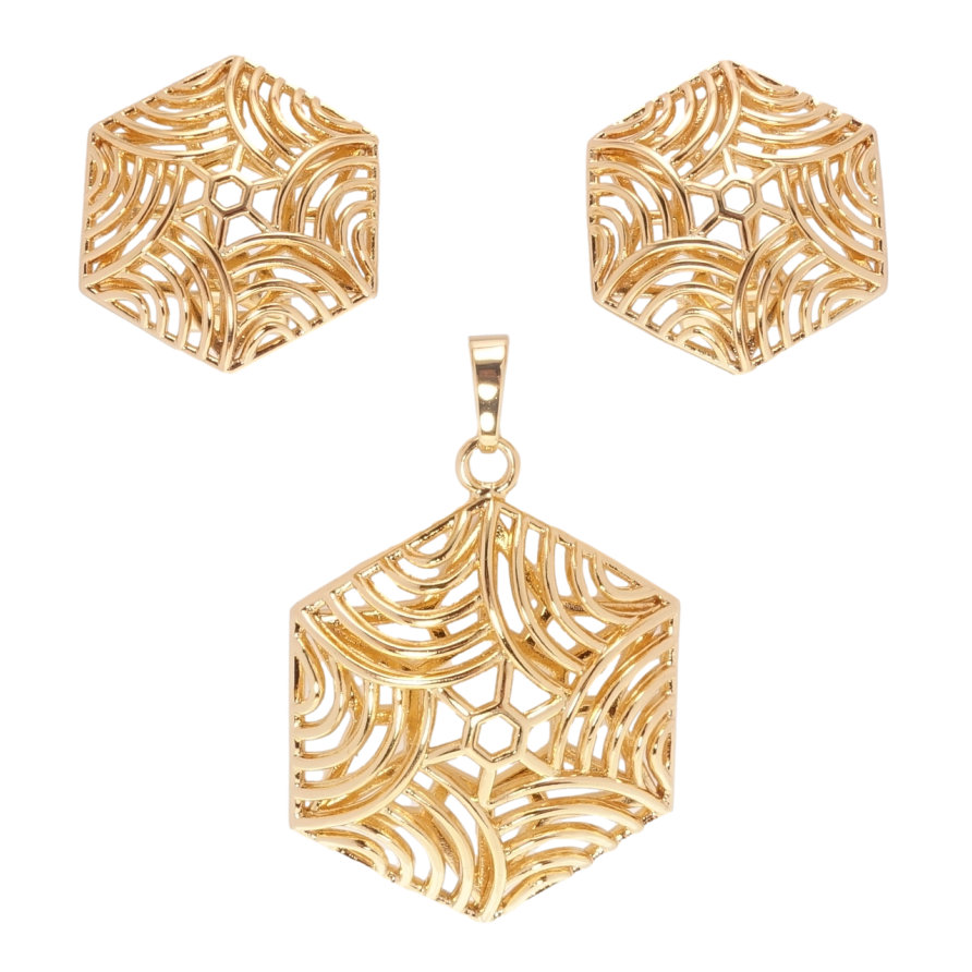 Набор Xuping Позолота 18K Серьги Кулон Резные многогранники фото №1