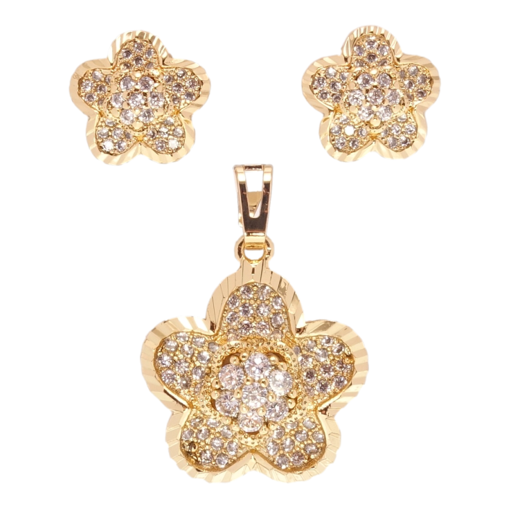 Набор Xuping Позолота 18K Серьги Кулон Цветочки с цирконием фото №2