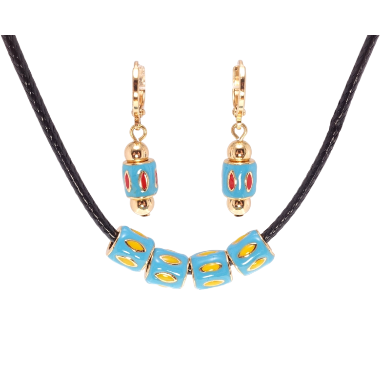 Набір Xuping Позолота 18K Сережки Кулон на шнурку Декоративні намистини з візерунком кольорової емаллю довжина 42-45см х фото №1 Набір Xuping Позолота 18K Сережки Кулон на шнурку Декоративні намистини з візерунком кольорової емаллю довжина 42-45см х фото №1