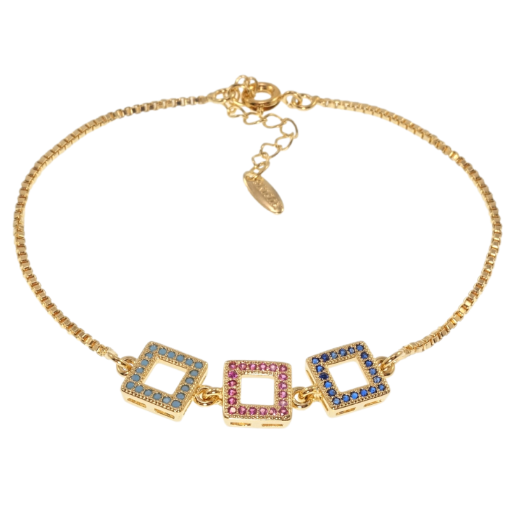 Браслет Xuping Позолота 18K Три квадрата с цветным цирконием длина с доп.цепочкой 17-20см х 1мм фото №21