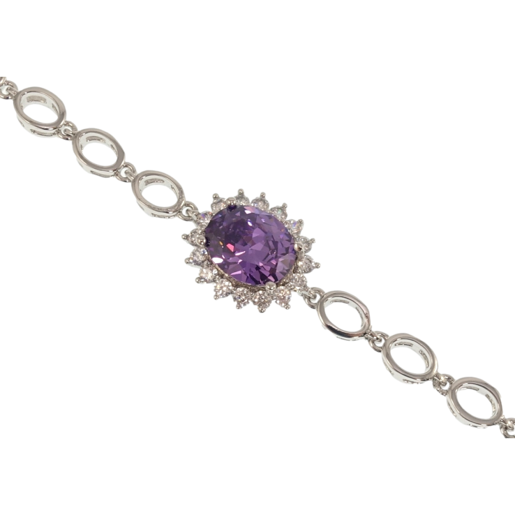 Браслет Xuping Родій Бузковий фіаніт в обрамленні цирконію довжина з дод. замком 17.5,19.5см х 5мм фото №25