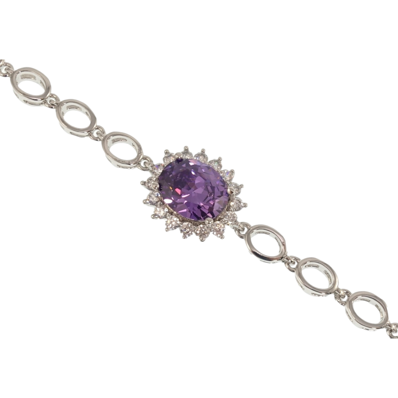 Браслет Xuping Родий Сиреневый фианит в обрамлении циркония длина с доп.замком 17.5,19.5см х 5мм фото №1 Браслет Xuping Родий Сиреневый фианит в обрамлении циркония длина с доп.замком 17.5,19.5см х 5мм фото №1