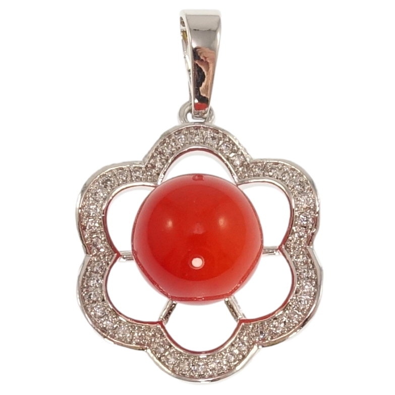Кулон Xuping Родий Цветок с красной бусиной для цепочки до 6мм фото №1