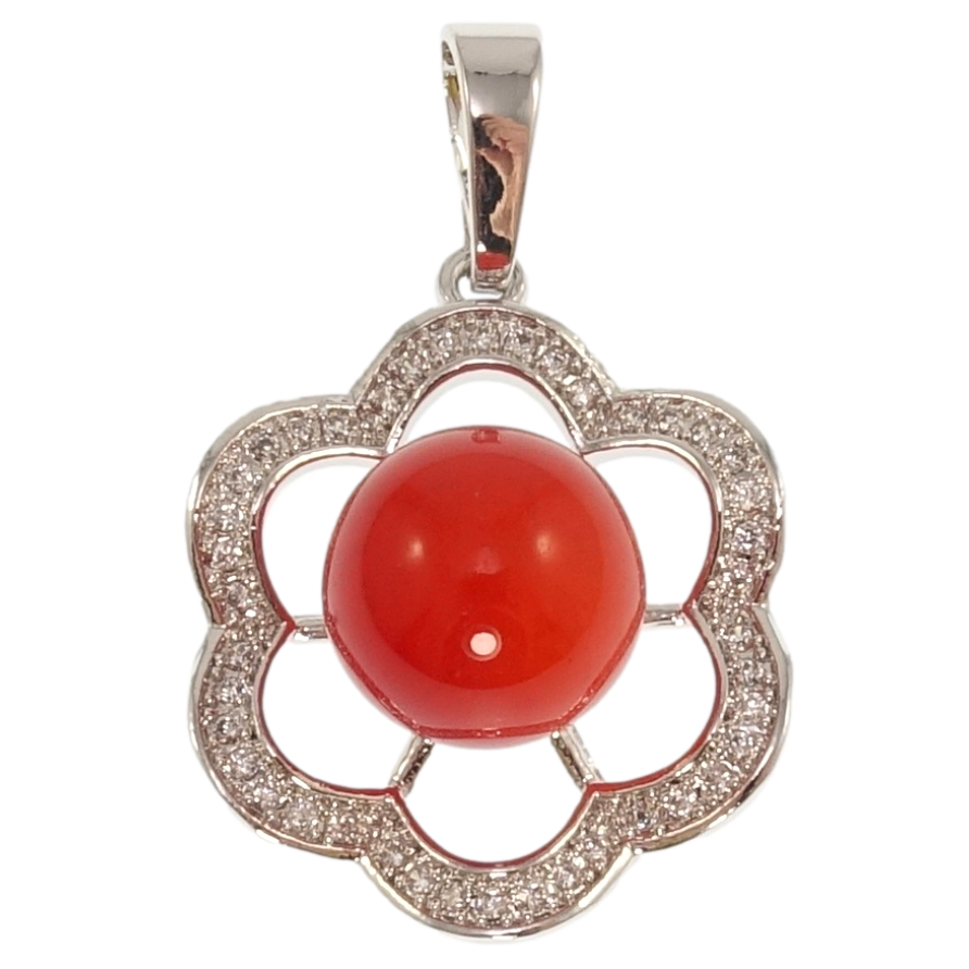 Кулон Xuping Родий Цветок с красной бусиной для цепочки до 6мм фото №1