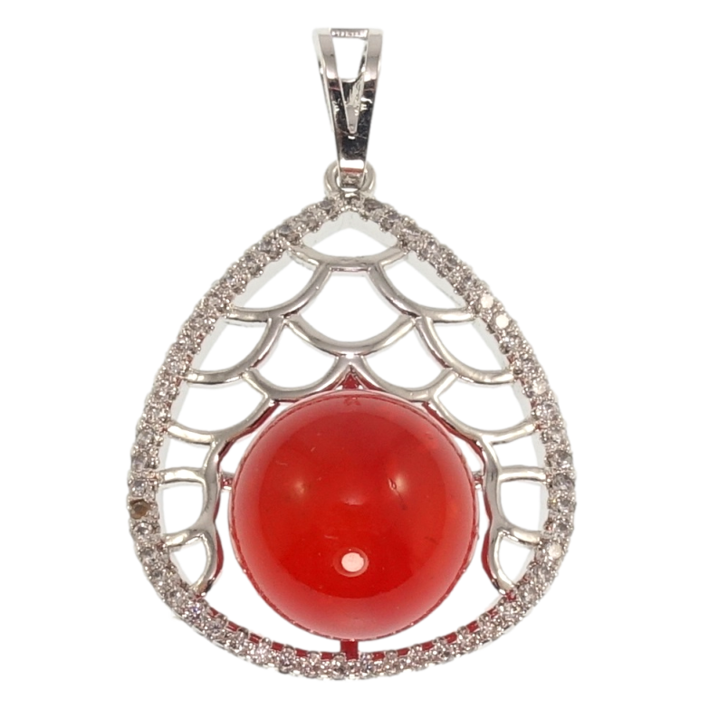 Кулон Xuping Родій Крапля з червоною намистом для ланцюжка до 7мм фото №1