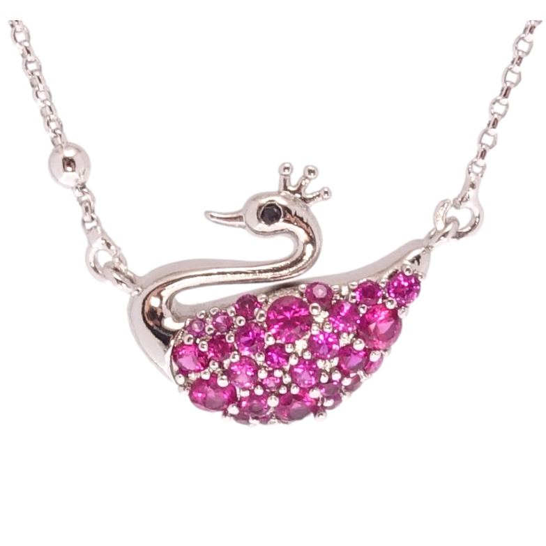 Підвіска на ланцюжку Xuping Родій Лебідь з малиновим цирконієм розмір 40-45см х 1мм фото №1