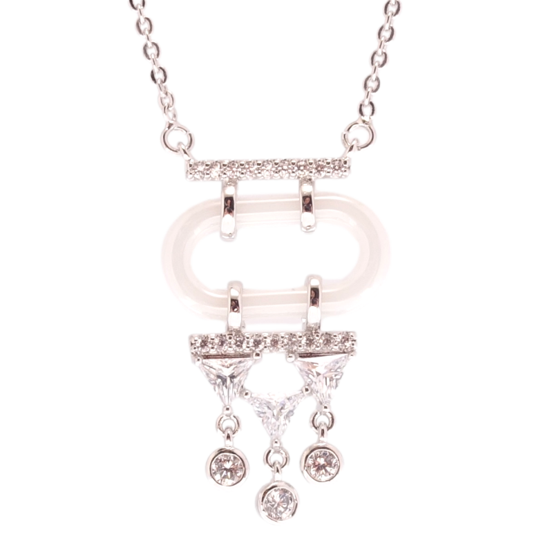 Подвеска на цепочке Xuping Родий Кристальные подвески на белом керамическом кольце размер 47-53см х 1мм фото №1