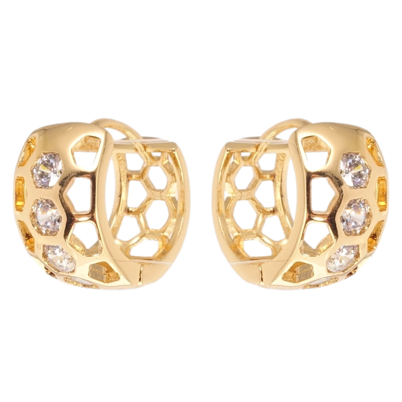 Сережки Xuping Позолота 18K колечка Орнамент стільники із вставками цирконію фото №1