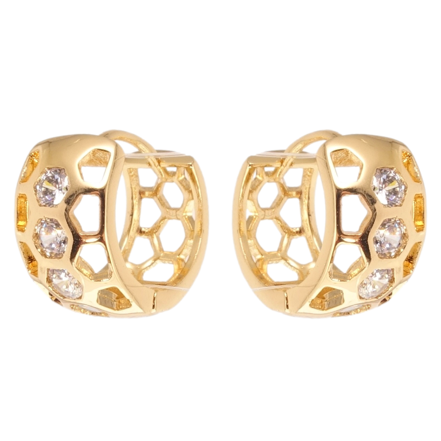 Сережки Xuping Позолота 18K колечка Орнамент стільники із вставками цирконію фото №1 Сережки Xuping Позолота 18K колечка Орнамент стільники із вставками цирконію фото №1